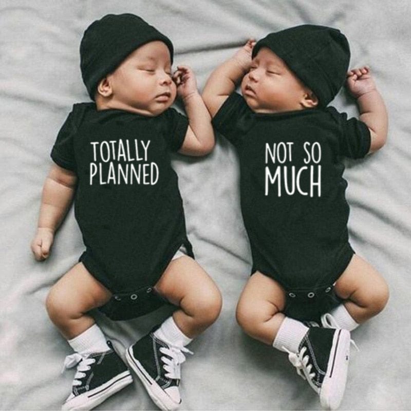 Totally Planned and Not So Much Twins Black One-piece Onesie