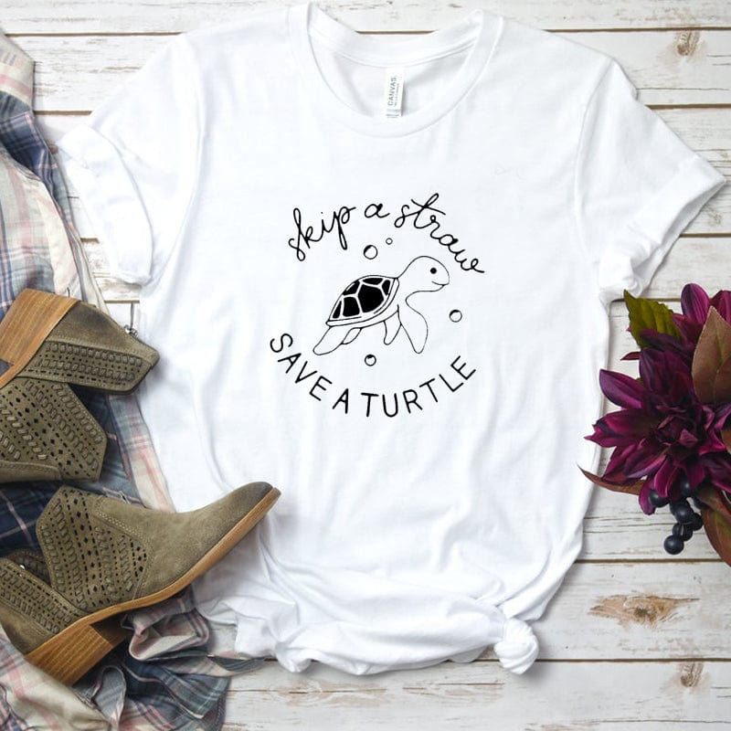 Skip A Straw Save A Turtle T Shirt Funny Slogan Women Fashion Grunge Tumblr Aesthetic Graphic Tee Vintage Shirt